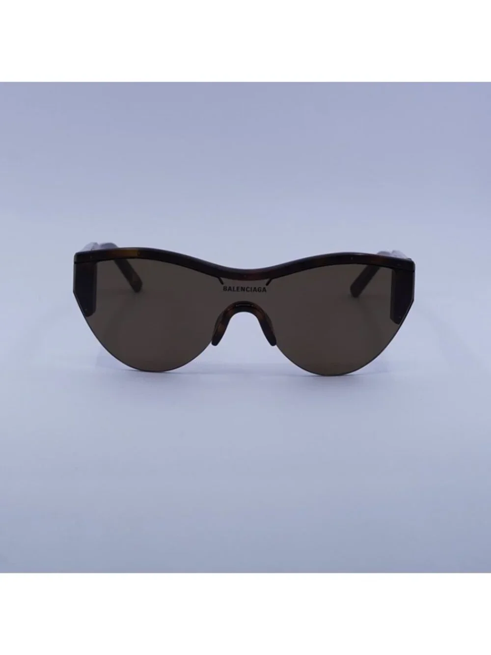 Balenciaga BB0004S 007 Sunglasses Shiny Medium Havana Shield Frame